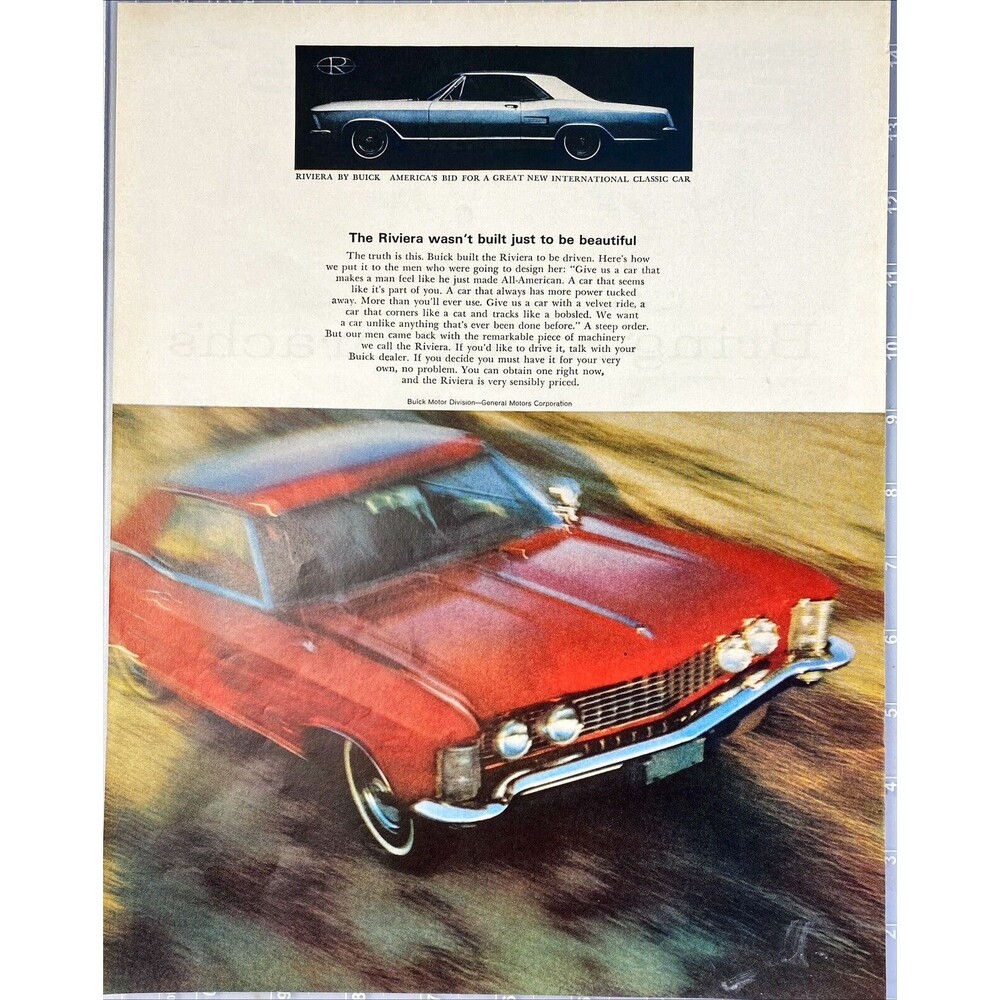 Buick Riviera "Wasn't Built Just to Be Beautiful" Vintage Print Ad 1963